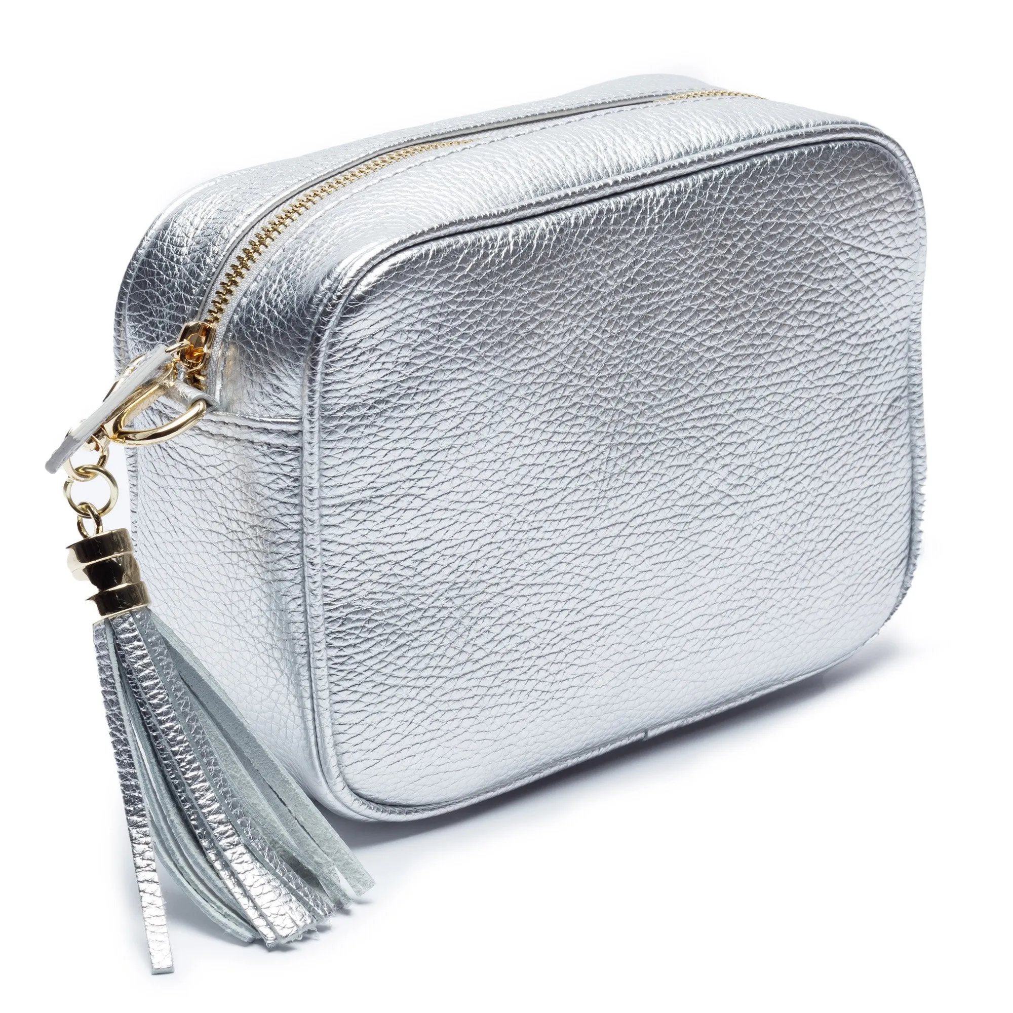 Crossbody Bag in Silver with Rainbow Stripe Strap