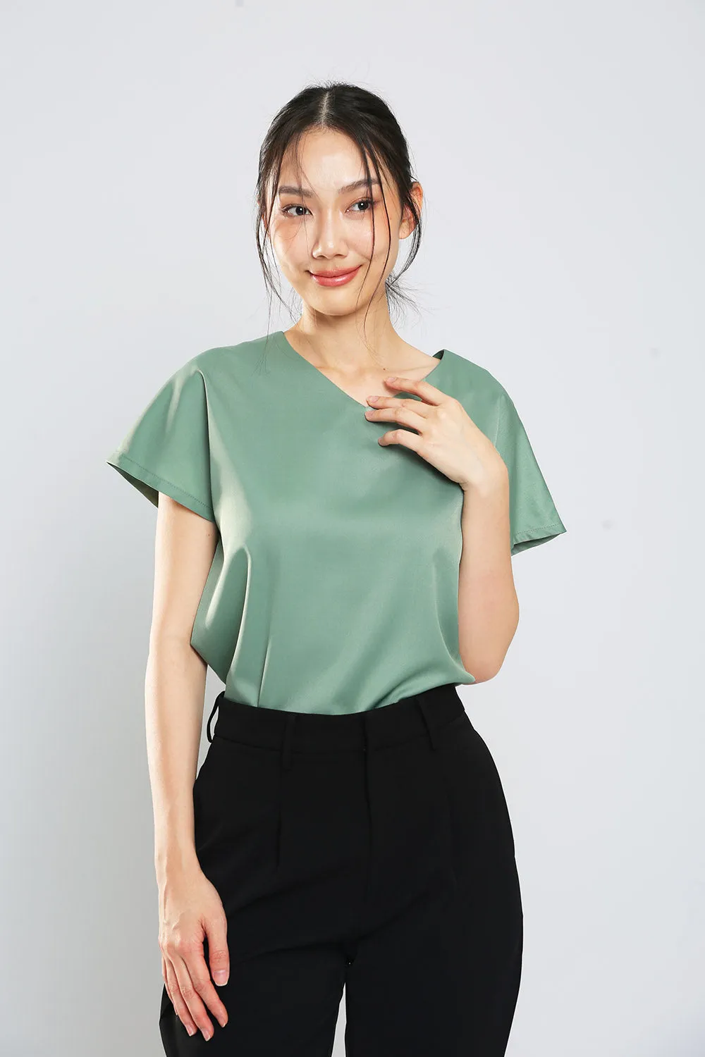Danna V-Neck Top in Sage