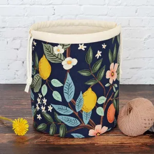 Drawstring Bucket Style Project bag in Bramble Canvas by Rifle Paper Co.