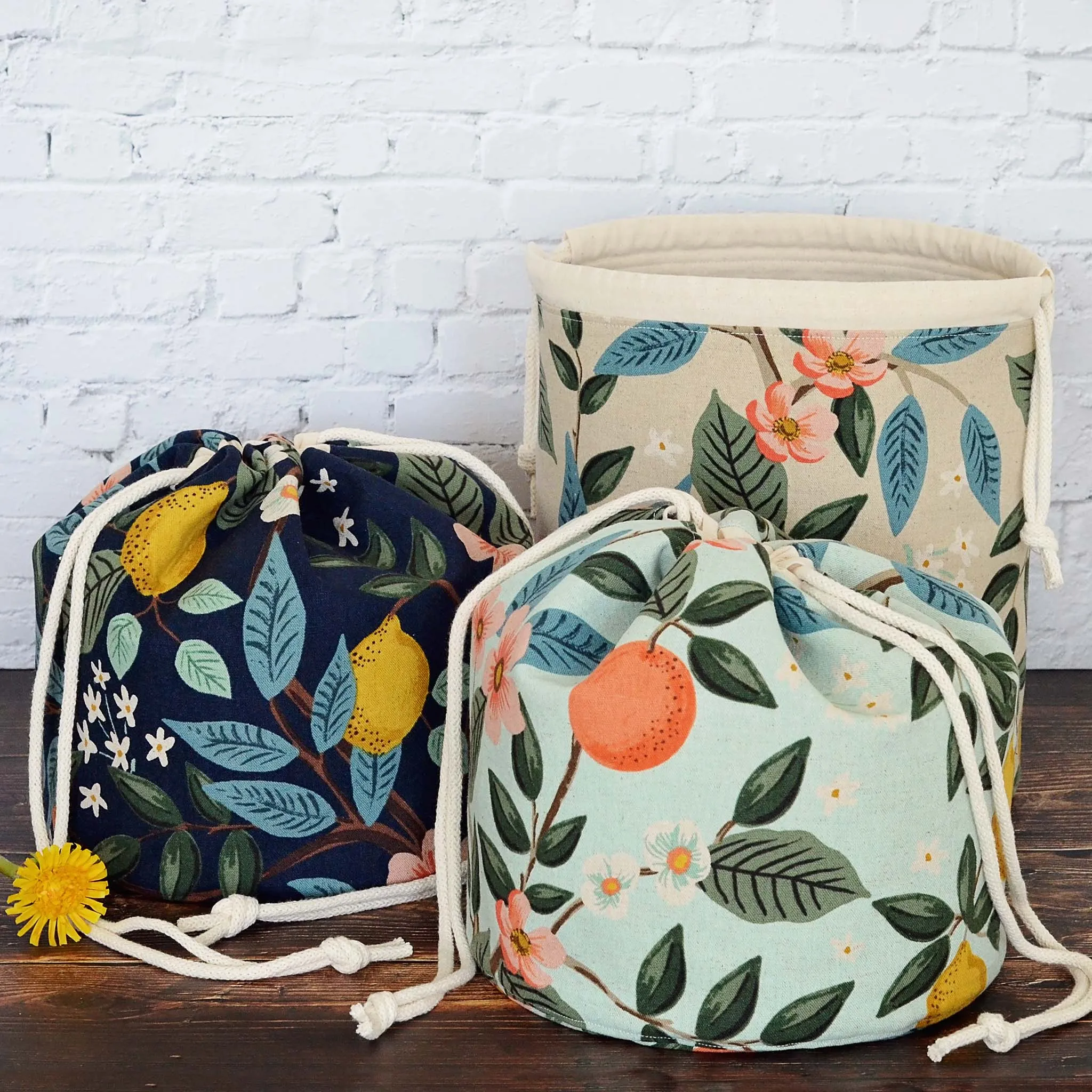 Drawstring Bucket Style Project bag in Bramble Canvas by Rifle Paper Co.