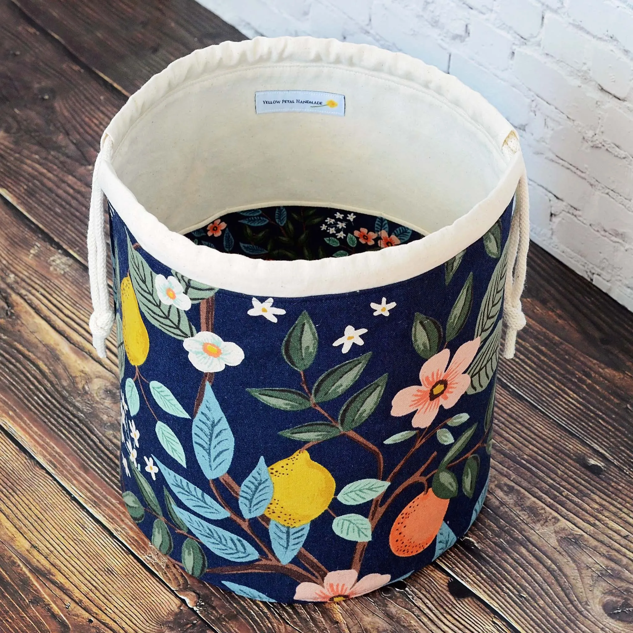 Drawstring Bucket Style Project bag in Bramble Canvas by Rifle Paper Co.