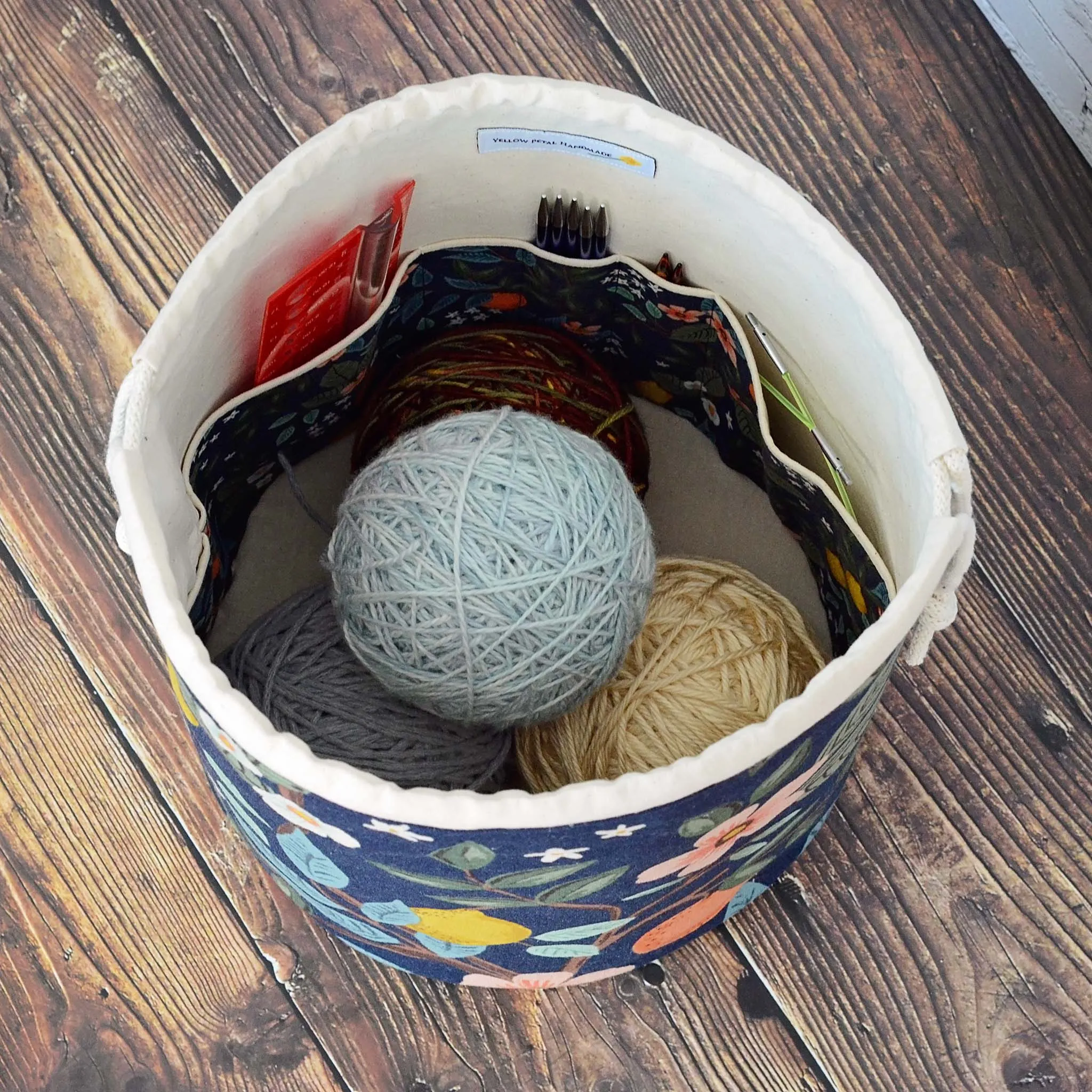 Drawstring Bucket Style Project bag in Bramble Canvas by Rifle Paper Co.