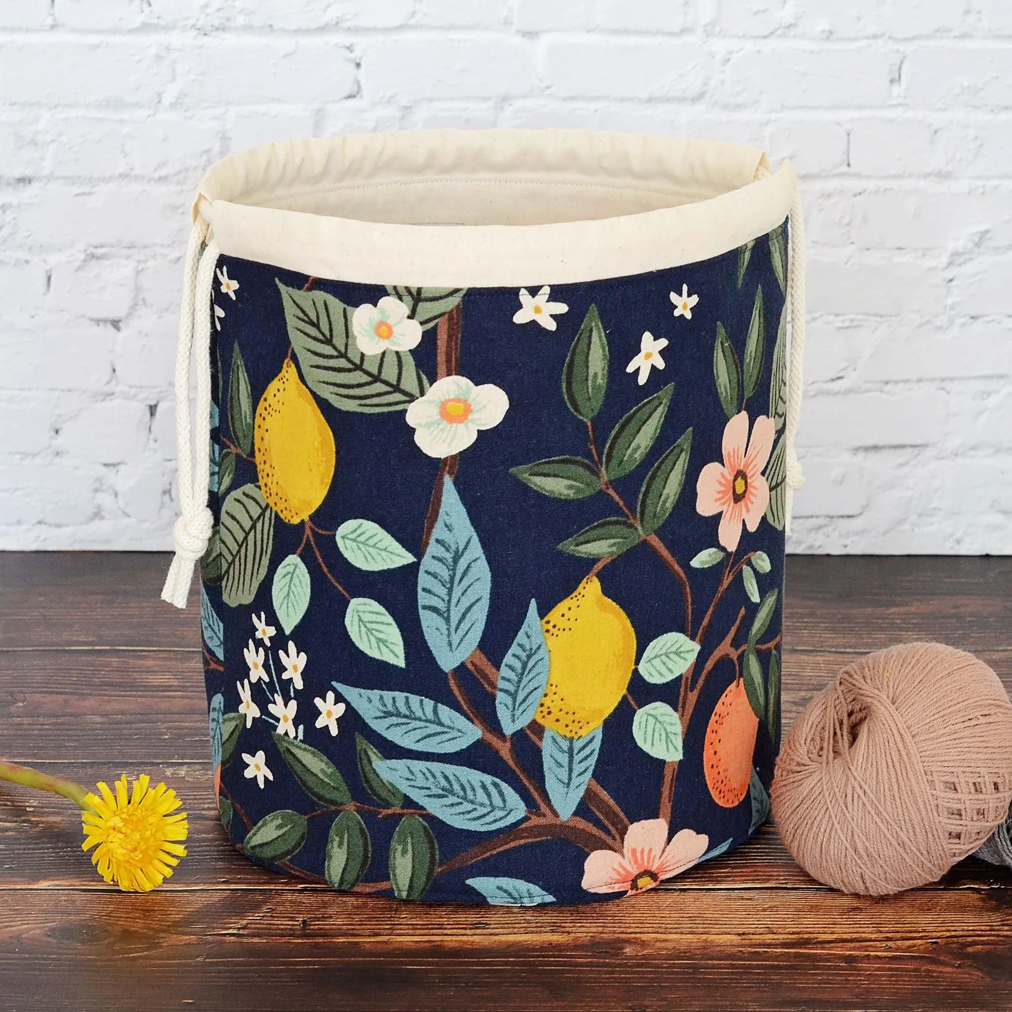Drawstring Bucket Style Project bag in Bramble Canvas by Rifle Paper Co.