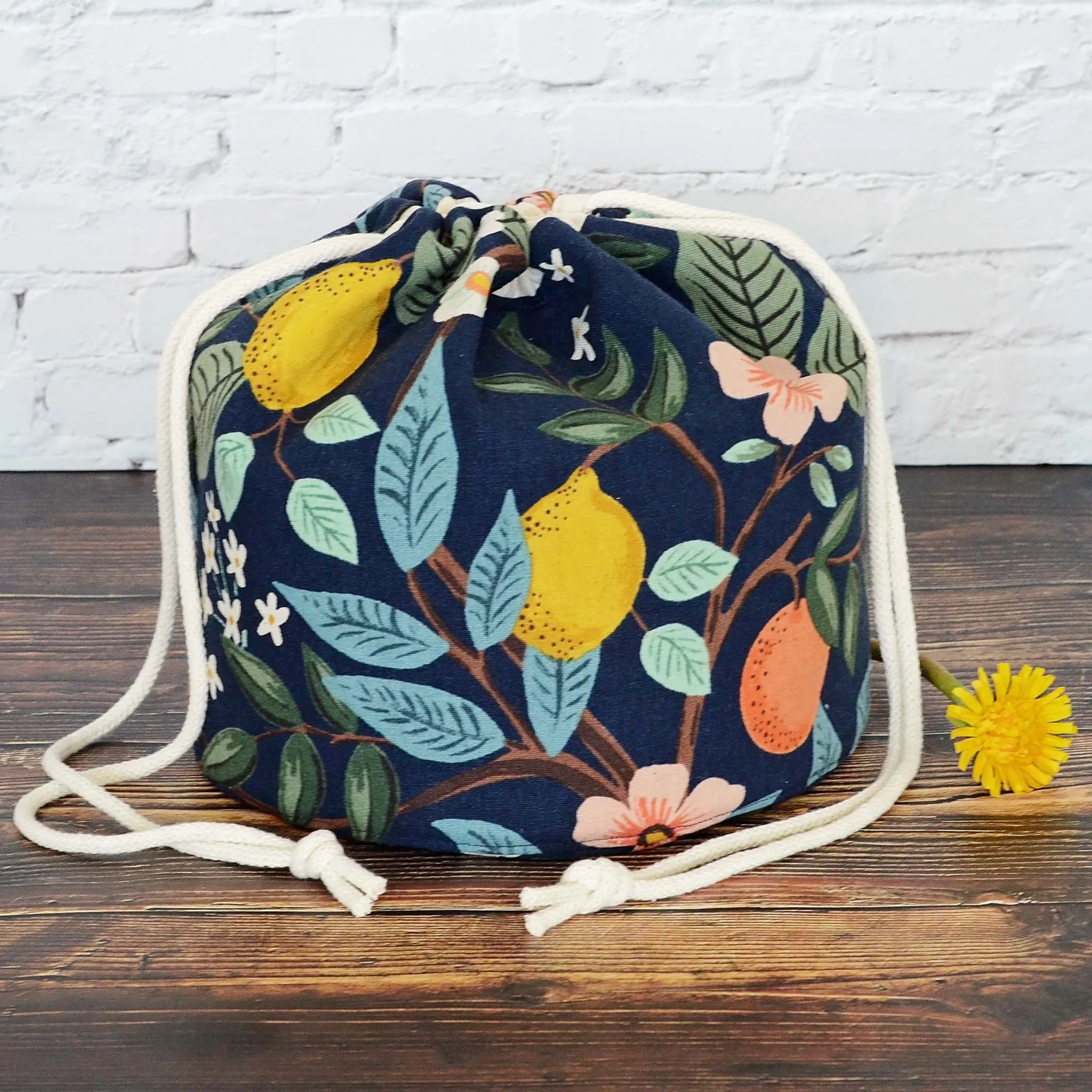 Drawstring Bucket Style Project bag in Bramble Canvas by Rifle Paper Co.