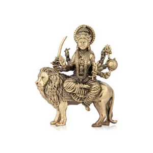 Durga Devi - 5 x 3.75 Inches | Durga Statue Sitting On Lion/ Brass Idol for Pooja/ 285 Gms Approx