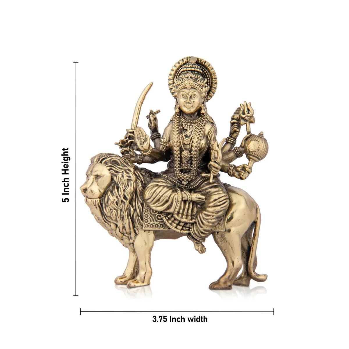 Durga Devi - 5 x 3.75 Inches | Durga Statue Sitting On Lion/ Brass Idol for Pooja/ 285 Gms Approx