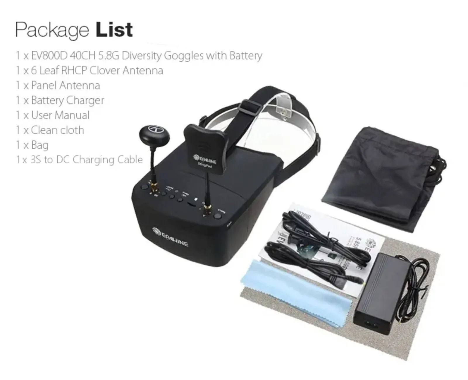 Eachine EV800D 5.8G 40CH FPV RC Camera Racing Drone Goggles 5'' HD DVR LCD Video