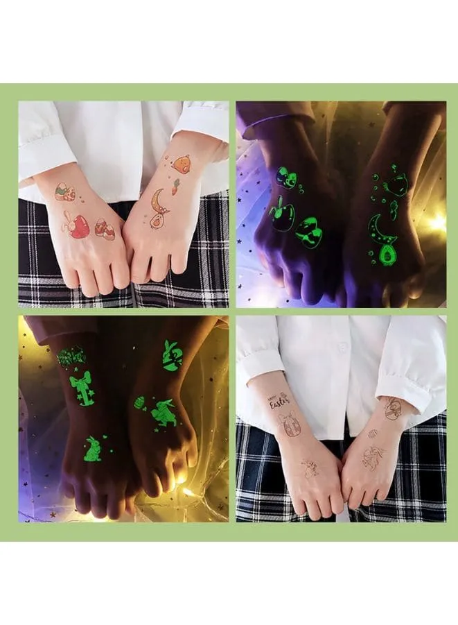 Easter Glow Temporary Tattoos for Kids, 288 Pieces Waterproof Mixed Style Cartoon Fake Tattoo, Glow in The Dark Fake Tattoos Easter bunny, eggs Waterproof Temporary Tattoo Stickers