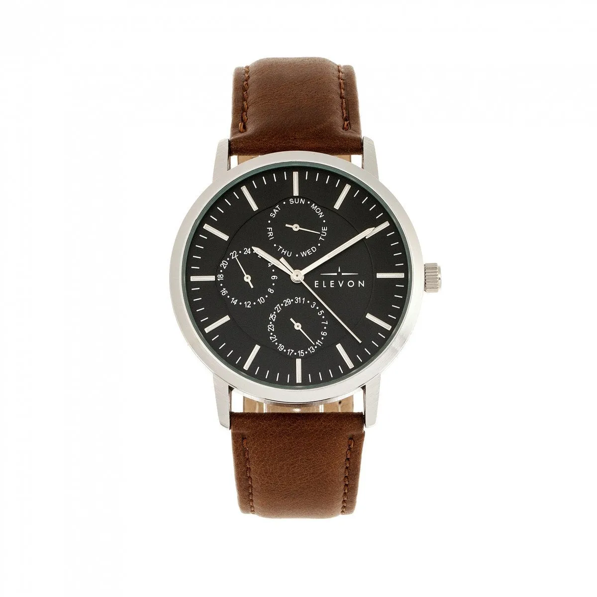 Elevon Lear Leather-Band Watch w/Day/Date