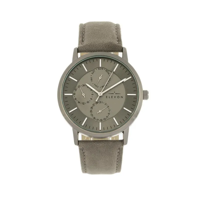 Elevon Lear Leather-Band Watch w/Day/Date