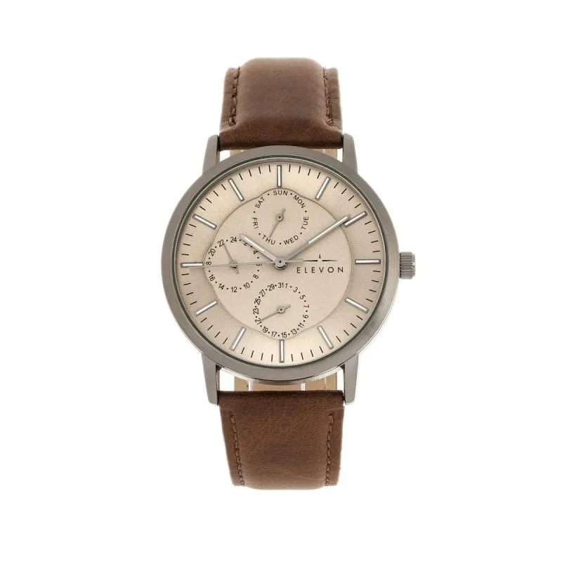 Elevon Lear Leather-Band Watch w/Day/Date