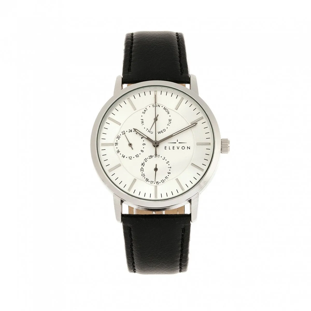 Elevon Lear Leather-Band Watch w/Day/Date