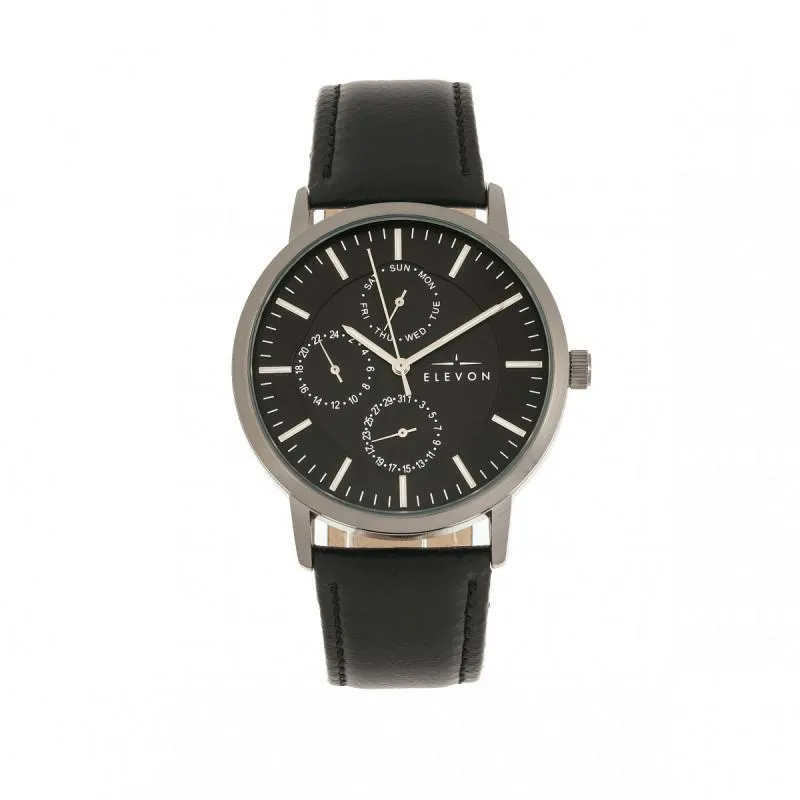 Elevon Lear Leather-Band Watch w/Day/Date