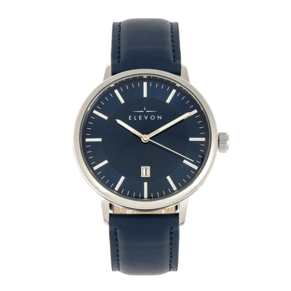 Elevon Vin Leather-Band Watch w/Date - Silver/Blue