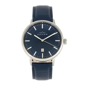 Elevon Vin Leather-Band Watch w/Date - Silver/Blue