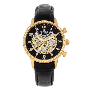 Empress Beatrice Automatic Skeleton Dial Leather-Band Watch w/Day/Date - Gold/Black