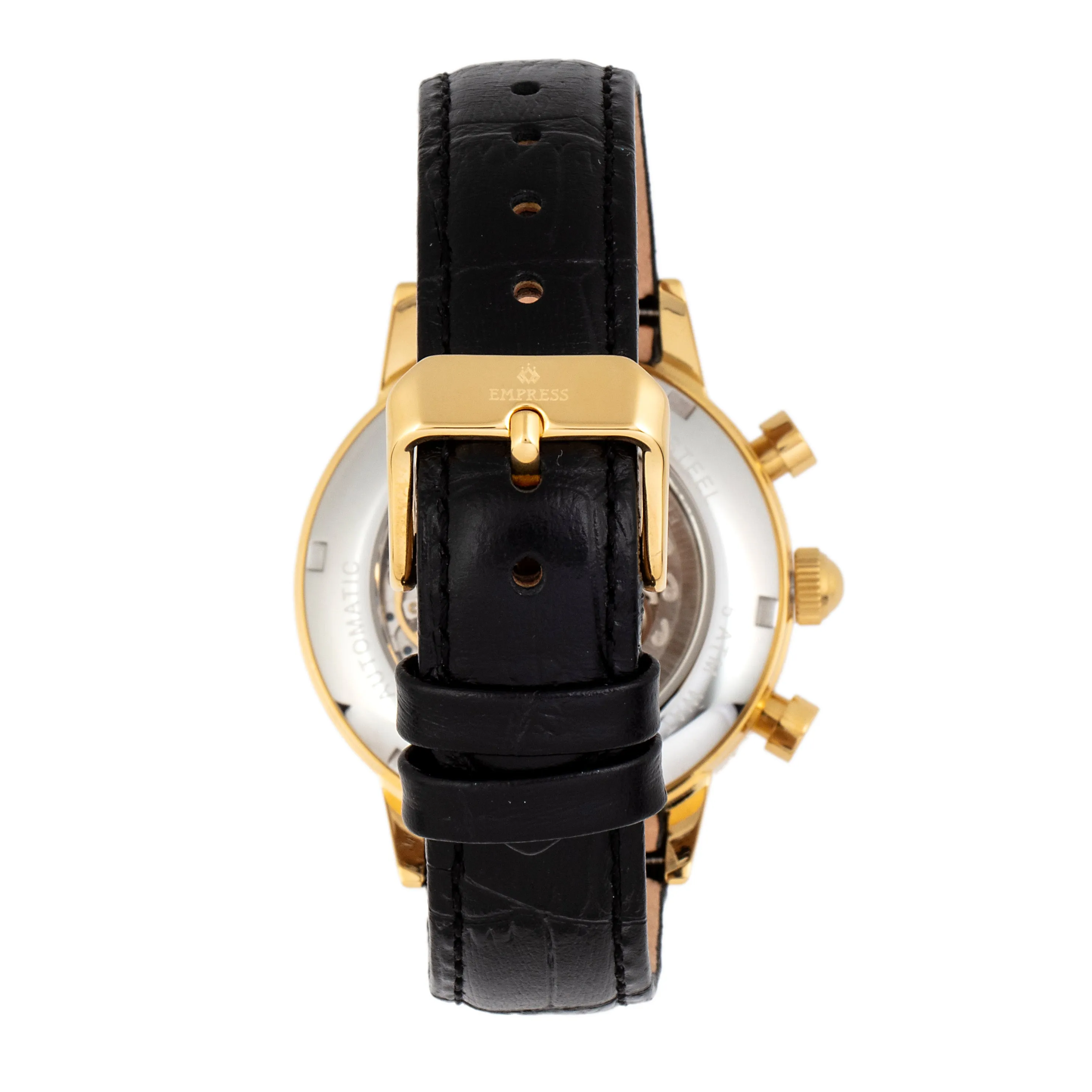 Empress Beatrice Automatic Skeleton Dial Leather-Band Watch w/Day/Date - Gold/Black