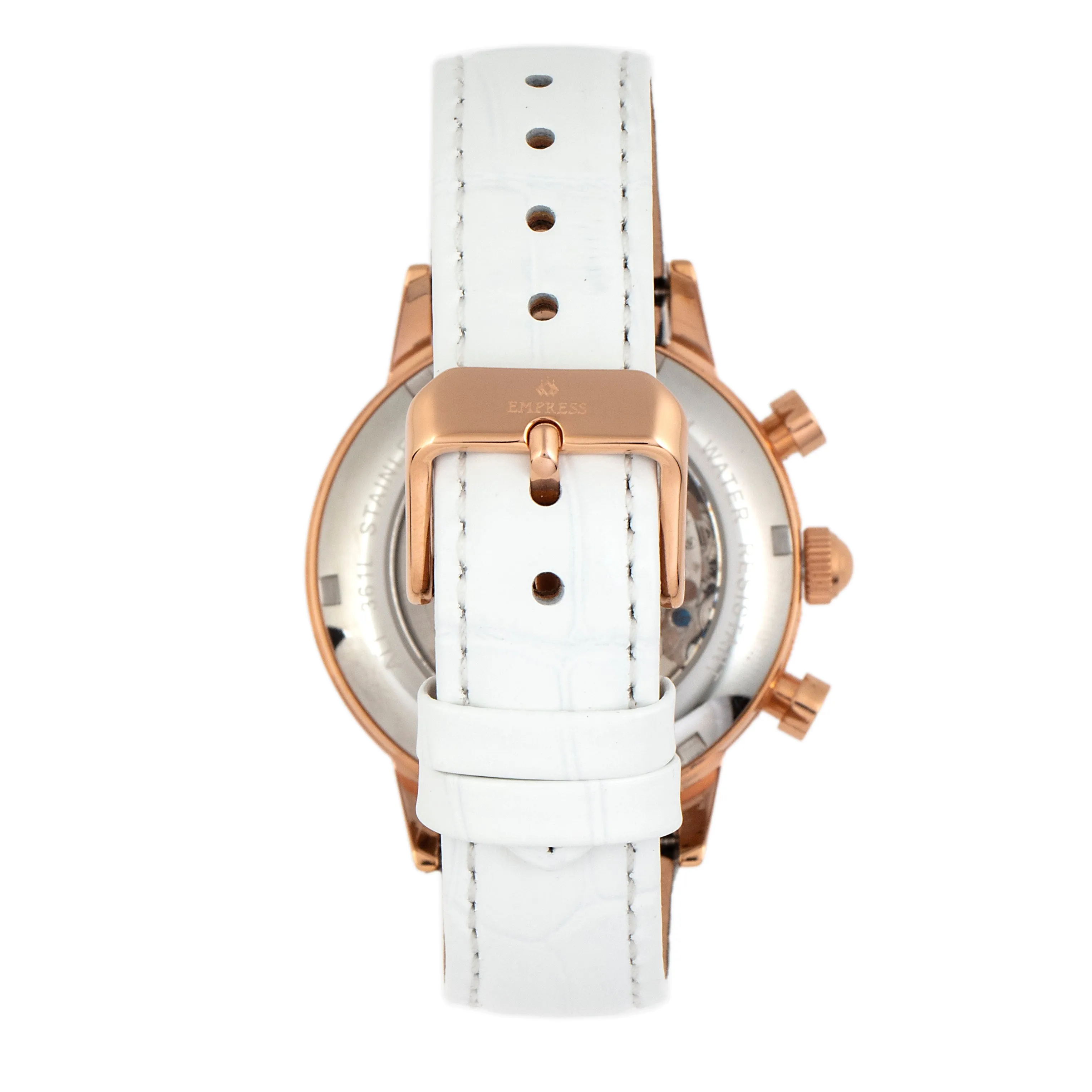 Empress Beatrice Automatic Skeleton Dial Leather-Band Watch w/Day/Date - Rose Gold/White