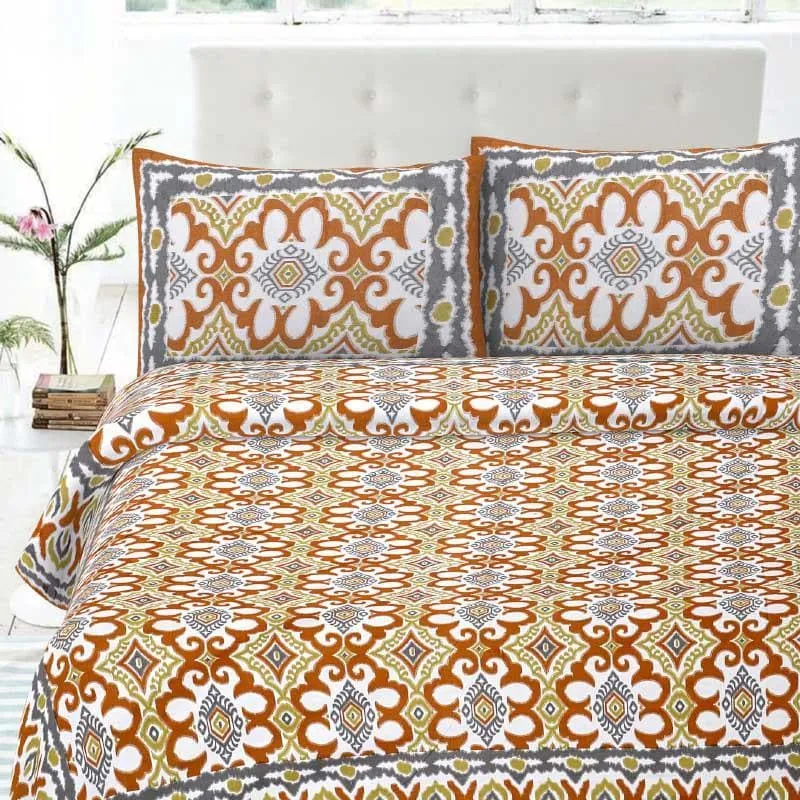 Ethnochic Printed Bedsheet - Orange