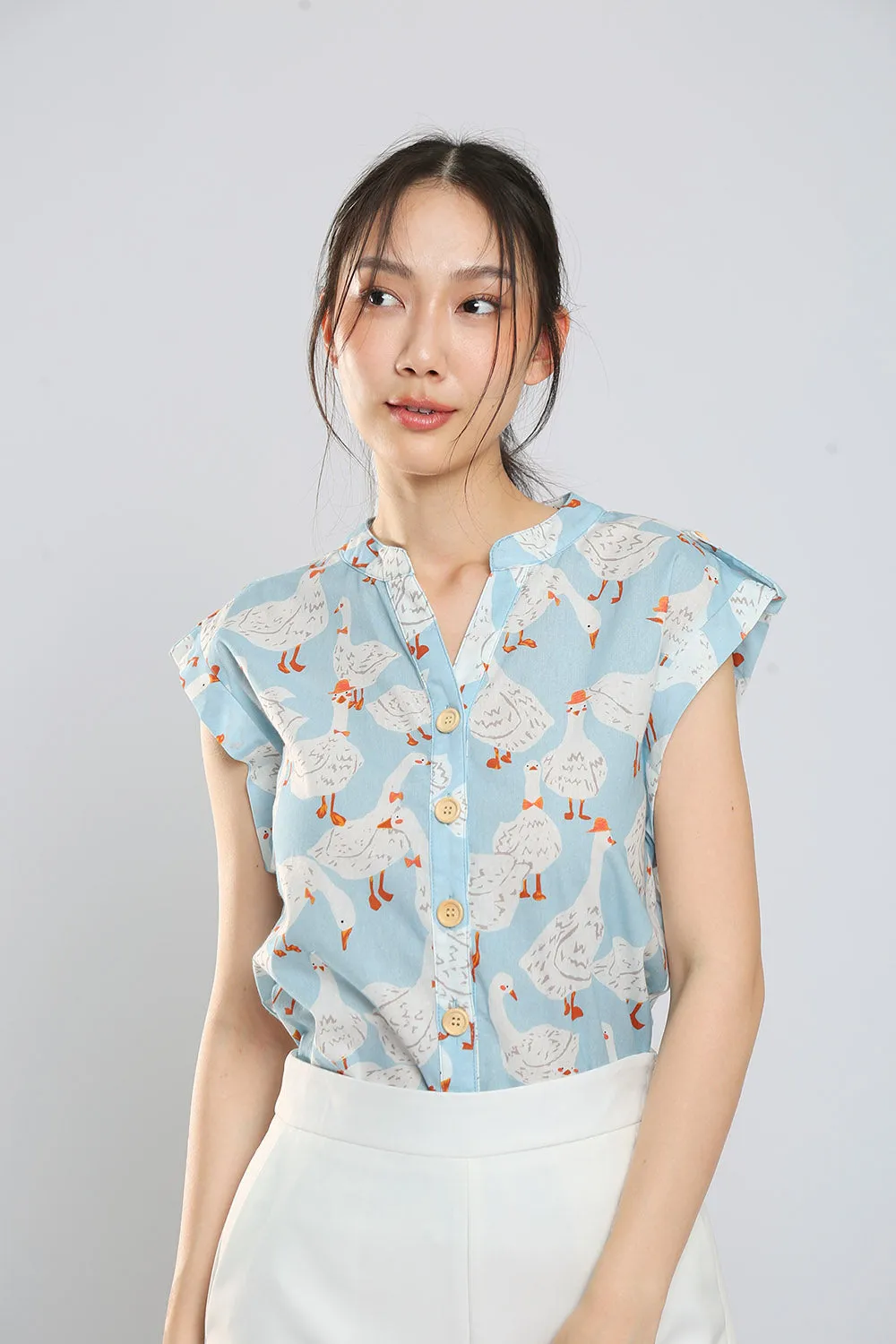 Felizia Cotton Top in Sky Goose Print