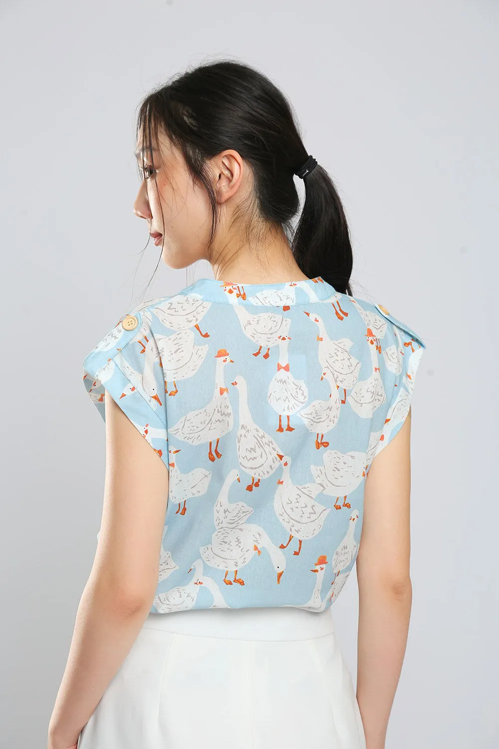 Felizia Cotton Top in Sky Goose Print