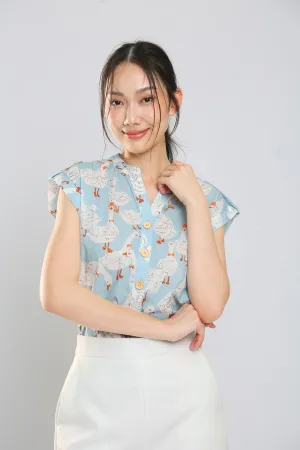 Felizia Cotton Top in Sky Goose Print