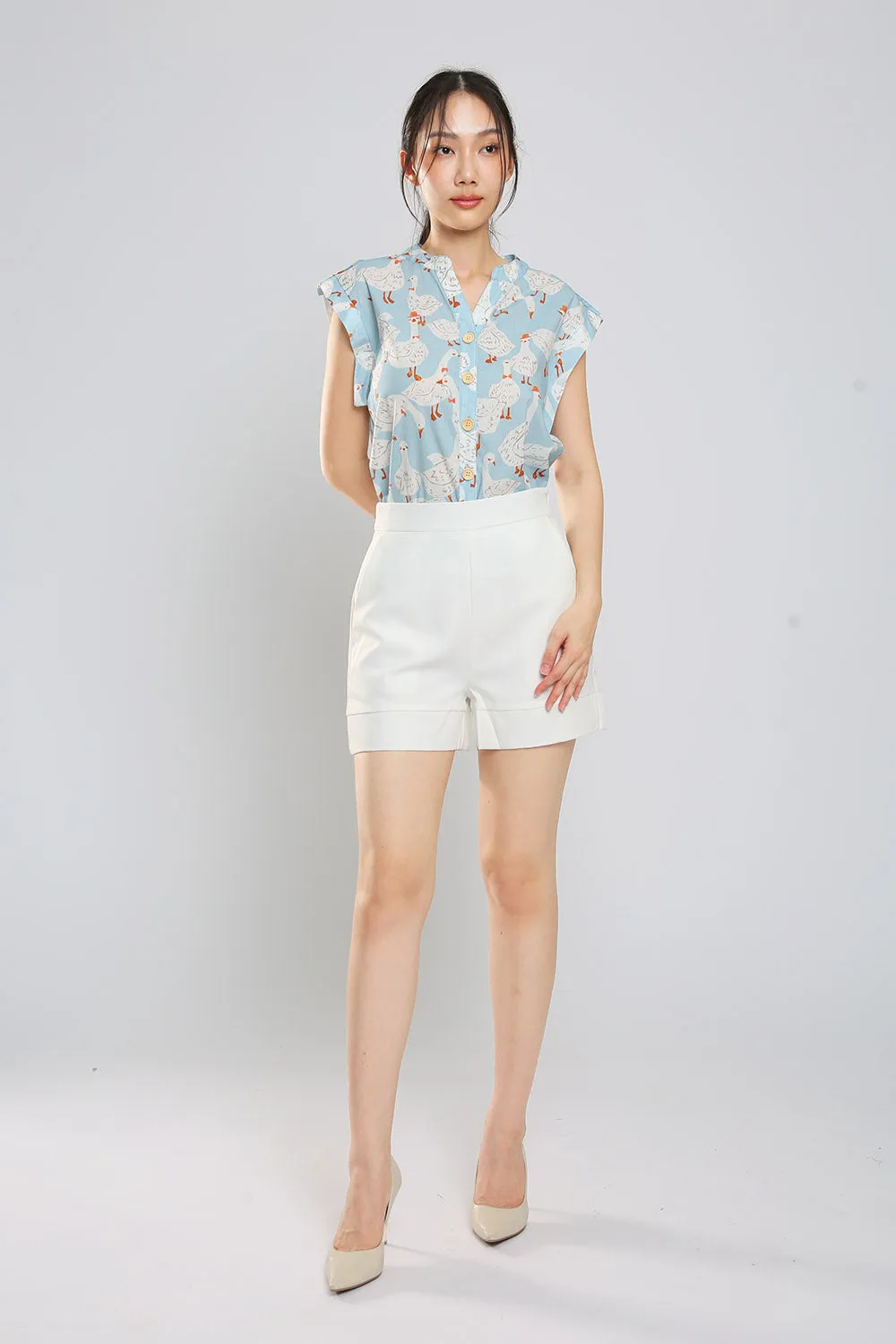 Felizia Cotton Top in Sky Goose Print