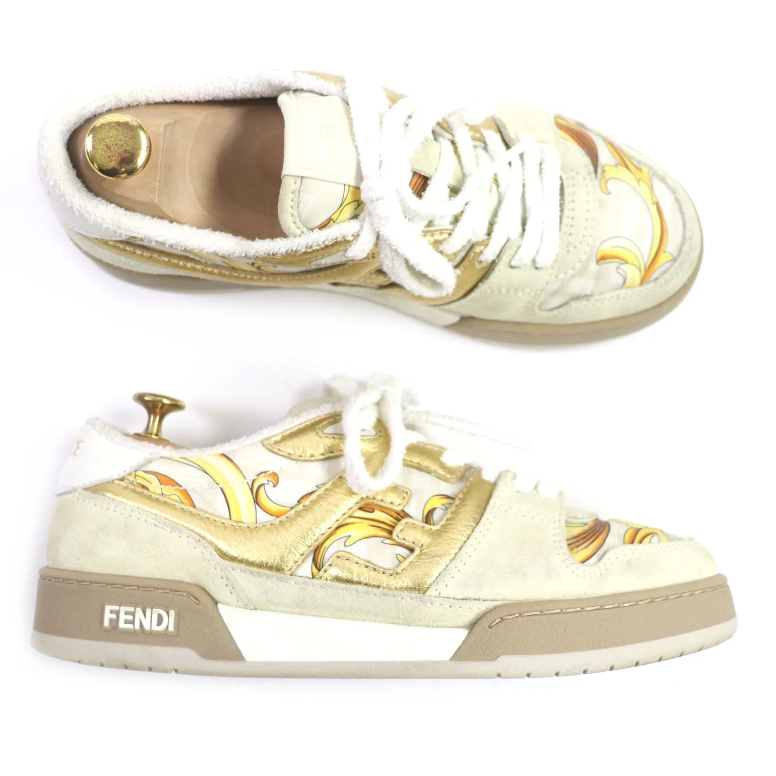 FENDI Low cut sneakers 7E1538 Main: Suede Beige gold MATCH mens 6 Used