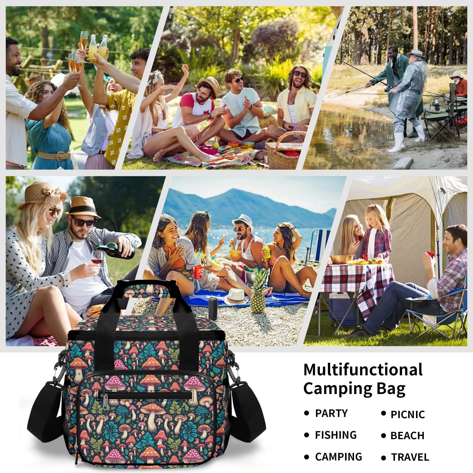 Forest Shrooms Insulated Leakproof Cooler Bag Lunch Box
