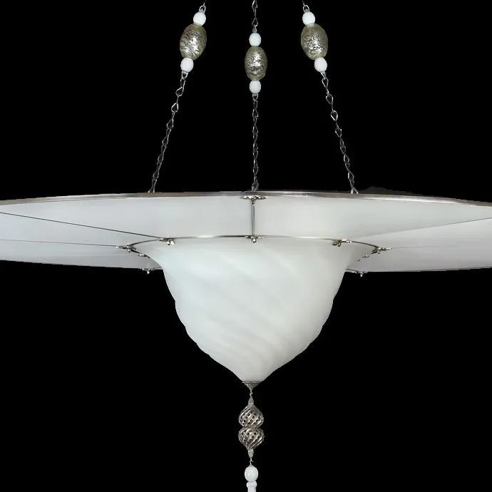 Fortuny Style Ceiling Light In White Venetian Glass