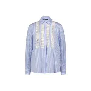 Gaudì camicia da donna manica lunga con pizzo a righe celeste bianco
