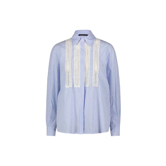 Gaudì camicia da donna manica lunga con pizzo a righe celeste bianco