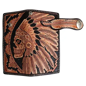 Genuine Leather Indian Skull Biker Wallet