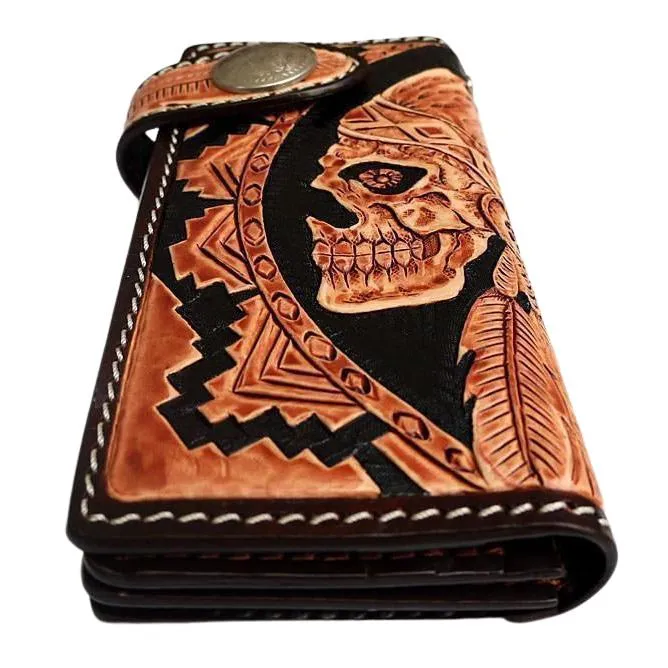 Genuine Leather Indian Skull Biker Wallet
