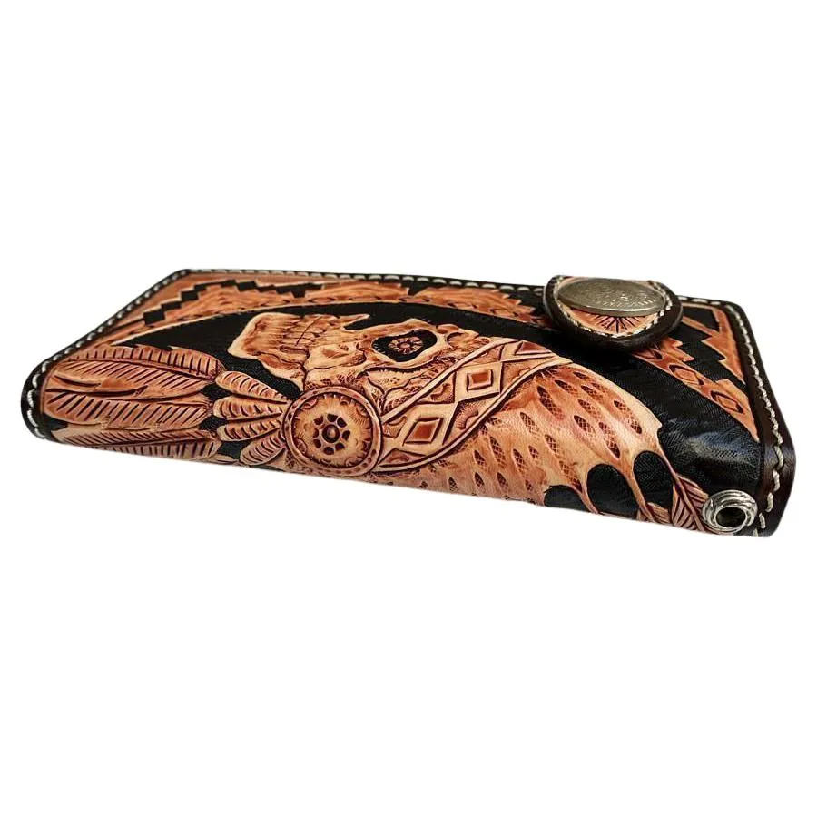 Genuine Leather Indian Skull Biker Wallet