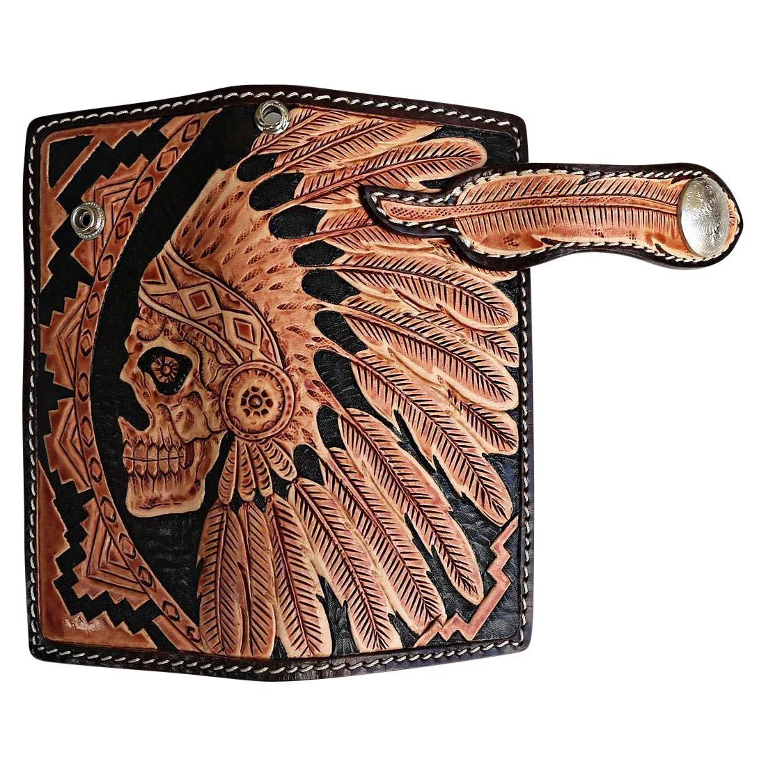Genuine Leather Indian Skull Biker Wallet