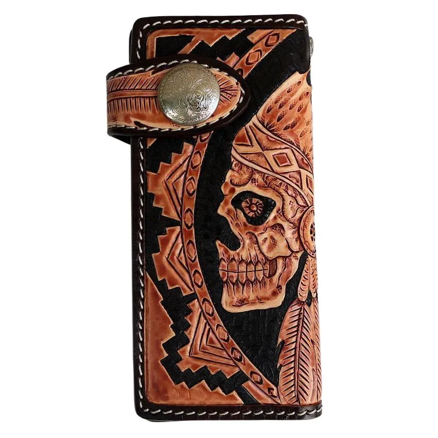 Genuine Leather Indian Skull Biker Wallet