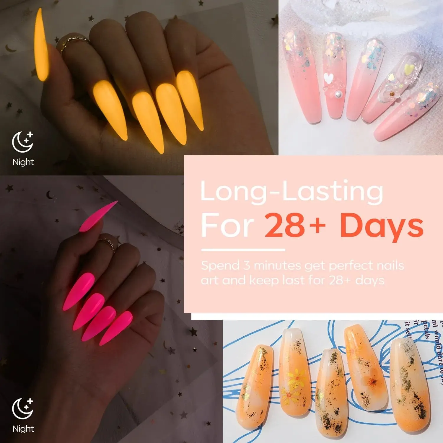 Glow in the Dark - 6 Colors Luminous Poly Nail Gel Kit