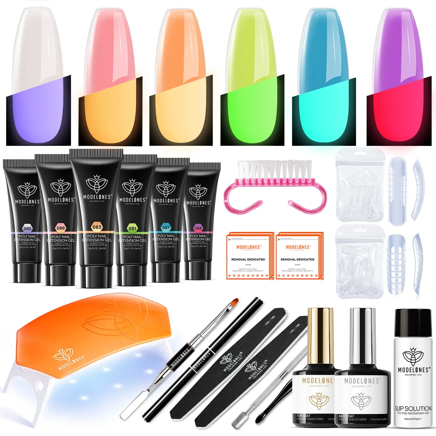 Glow in the Dark - 6 Colors Luminous Poly Nail Gel Kit