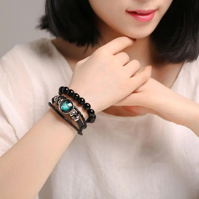 Glow in the Dark Zodiac Sign Leather Bracelet