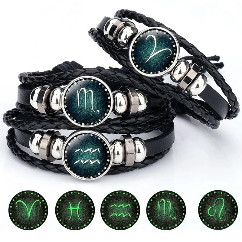 Glow in the Dark Zodiac Sign Leather Bracelet