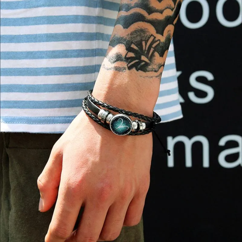 Glow in the Dark Zodiac Sign Leather Bracelet