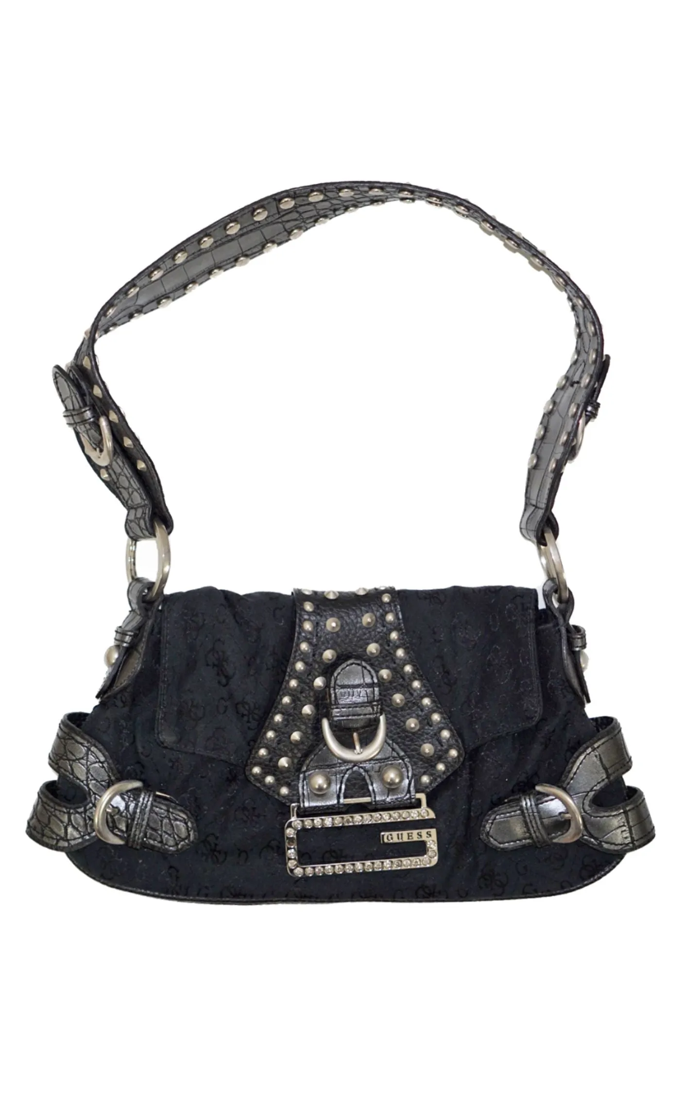 GUESS Vintage Y2K Studded Black Logo Mini Shoulder Bag