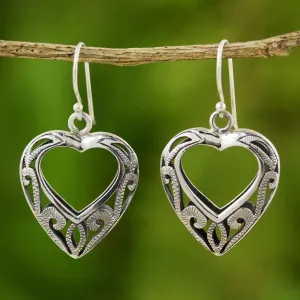 Hand Made Sterling Silver Dangle Earrings - Moonlit Hearts | NOVICA