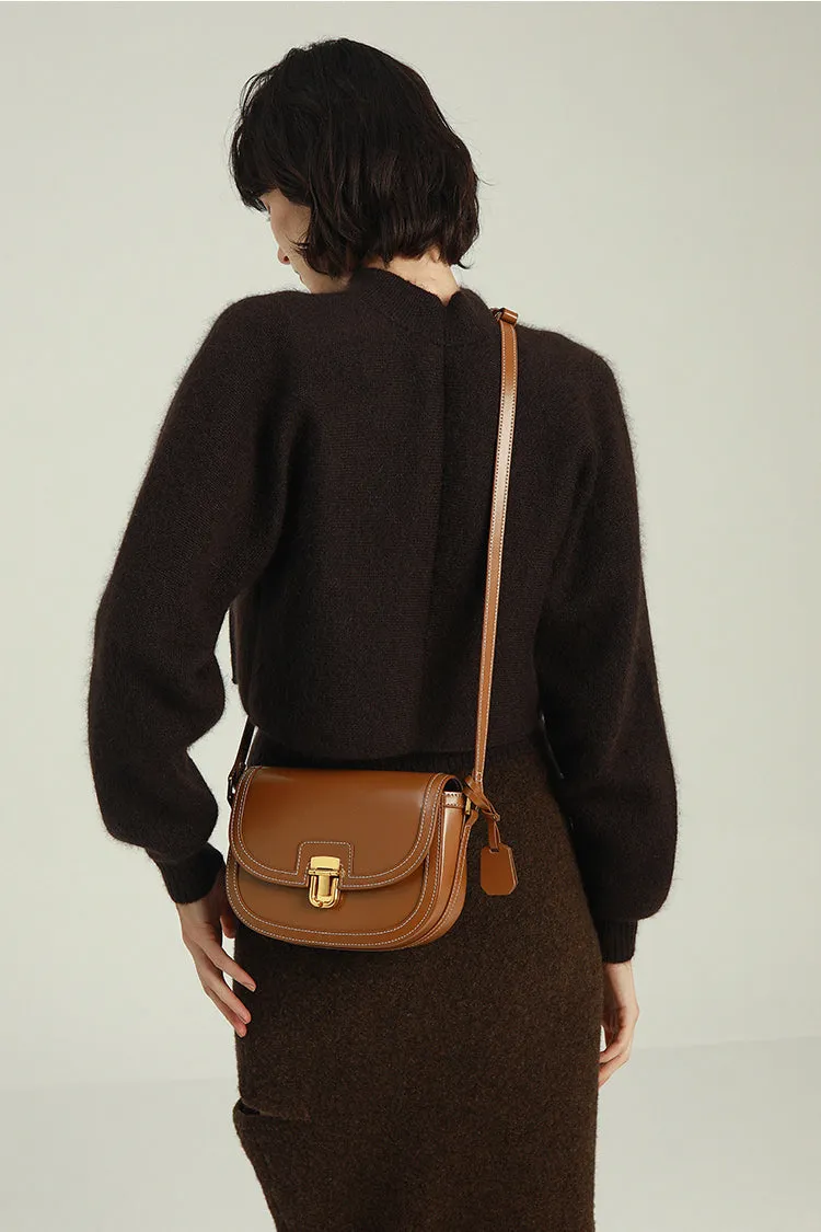 Hasp Leather Crossbody Saddle Bag