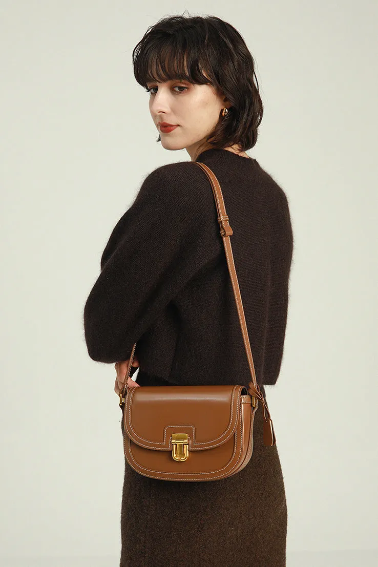 Hasp Leather Crossbody Saddle Bag