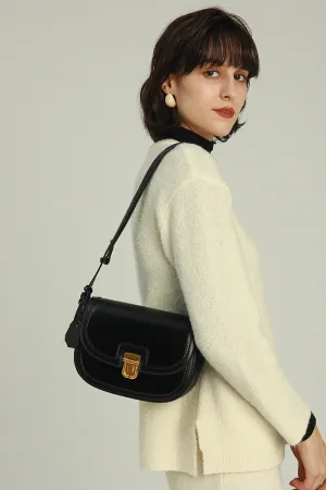 Hasp Leather Crossbody Saddle Bag