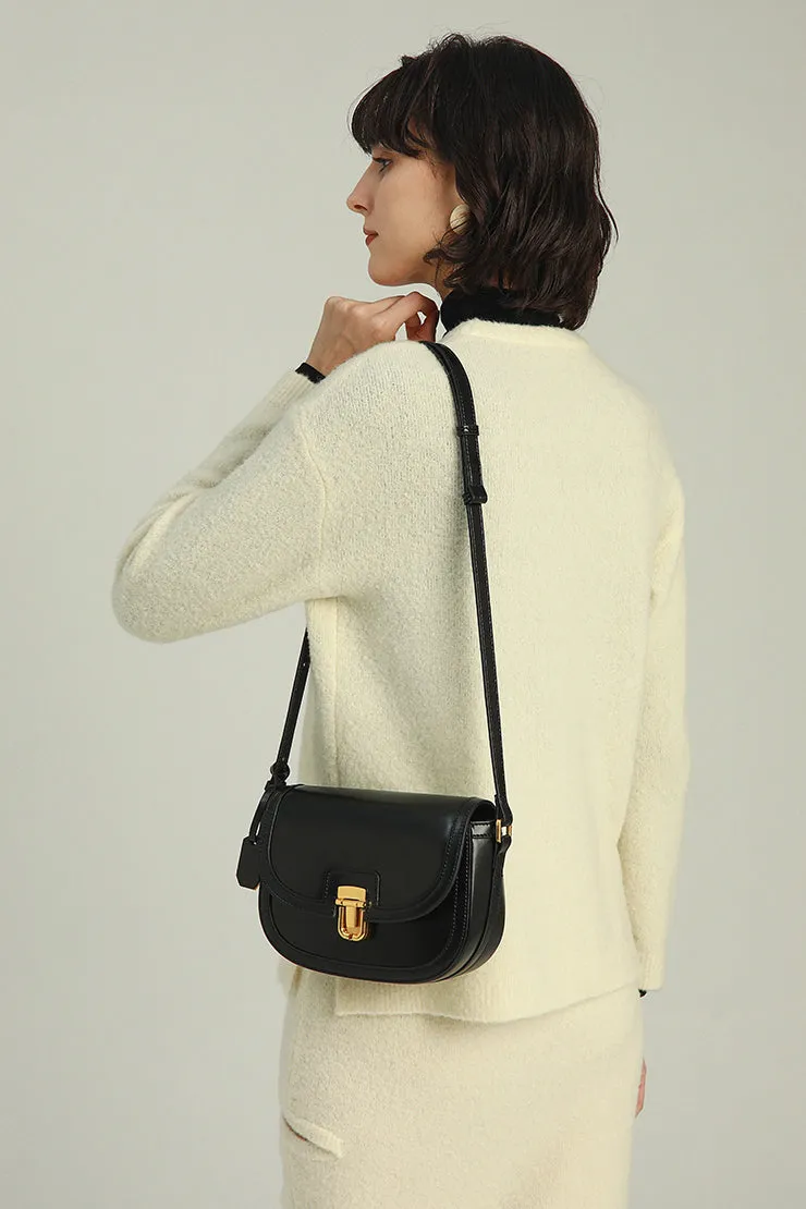 Hasp Leather Crossbody Saddle Bag