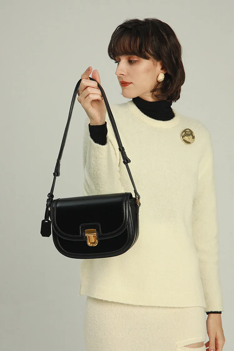 Hasp Leather Crossbody Saddle Bag