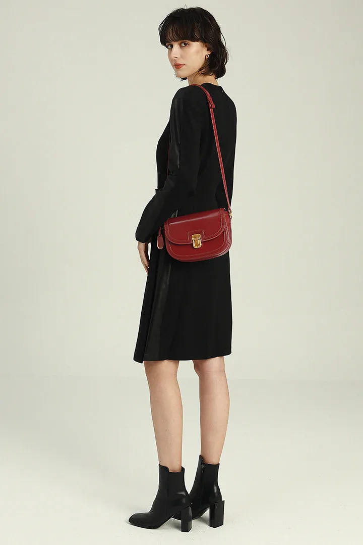 Hasp Leather Crossbody Saddle Bag